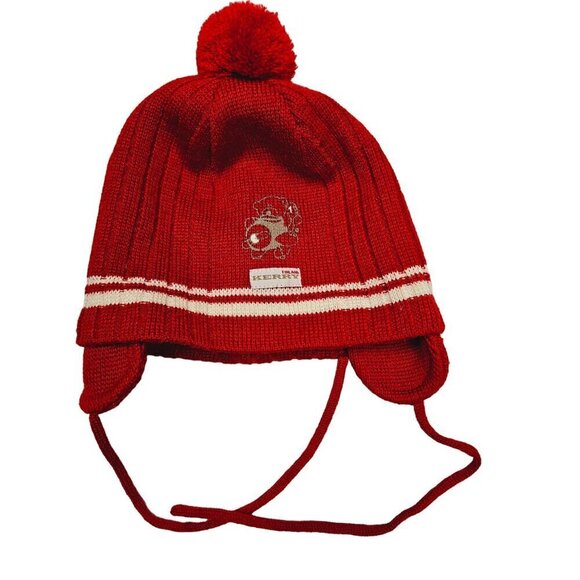 Finland Kerry Toddler Red Woolmark Blend Knit Hat With Ear Flaps & Pom Pom - Picture 1 of 8